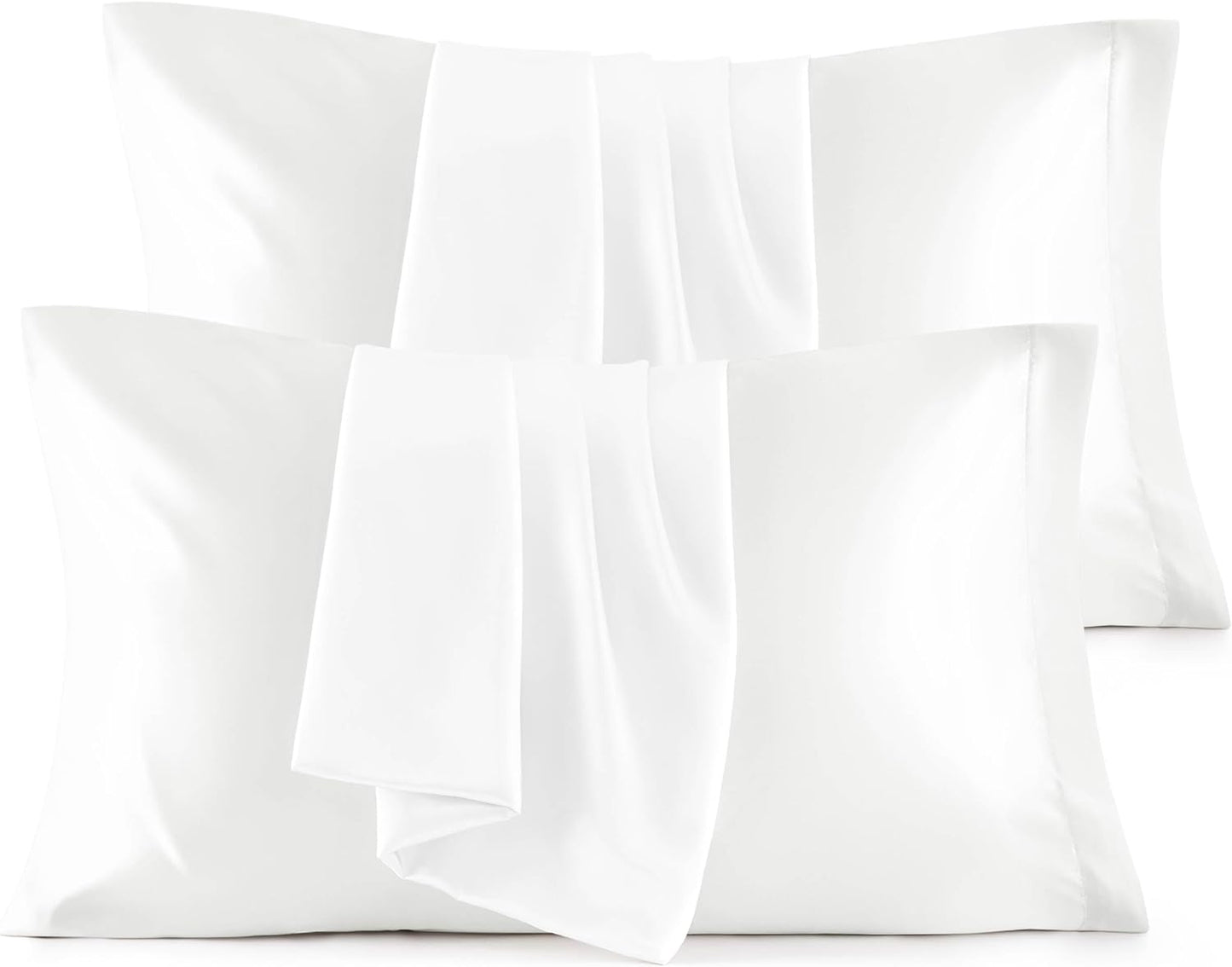 Bedsure Satin Pillowcase Standard Set of 4 - Pure White Silky Pillow Cases for Hair and Skin 20x26 Inches, Pillow Covers with Envelope Closure, Gifts for Women Men