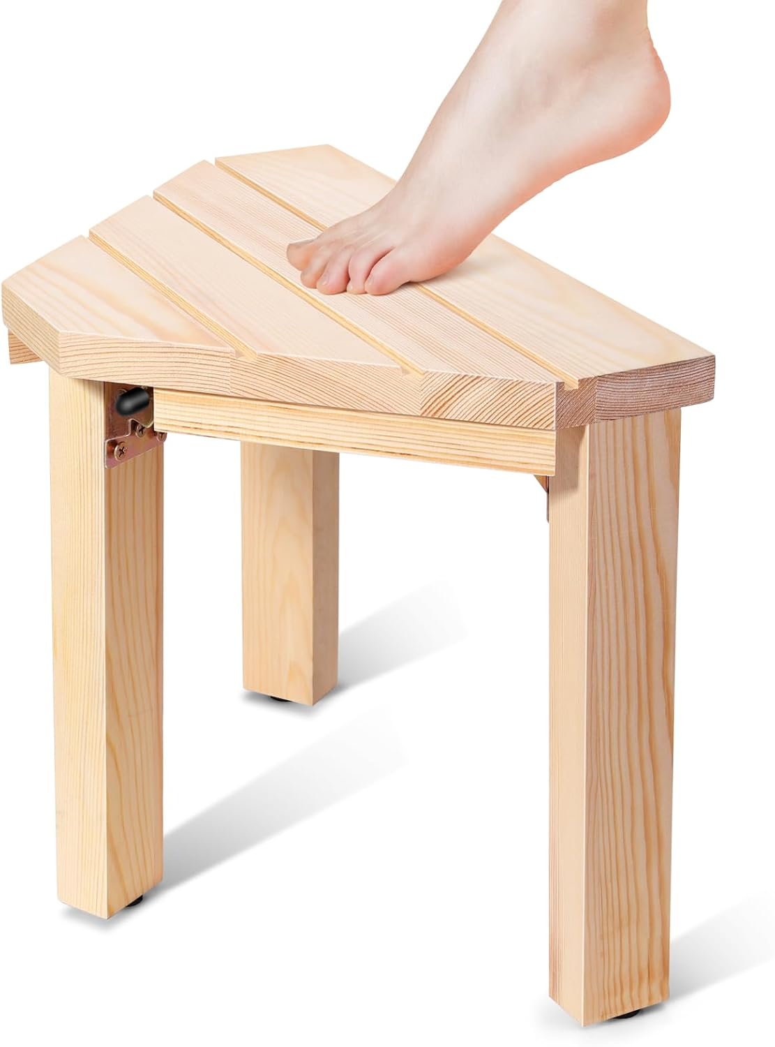 Shower Foot Rest, Wood Shower Stool for Shaving Legs, Corner Shower Stool Bathroom Shower Bench Waterproof Bath Bench Seat with Non-Slip Shower Stool for Inside Shower Bath Seat Spa Foot Rest