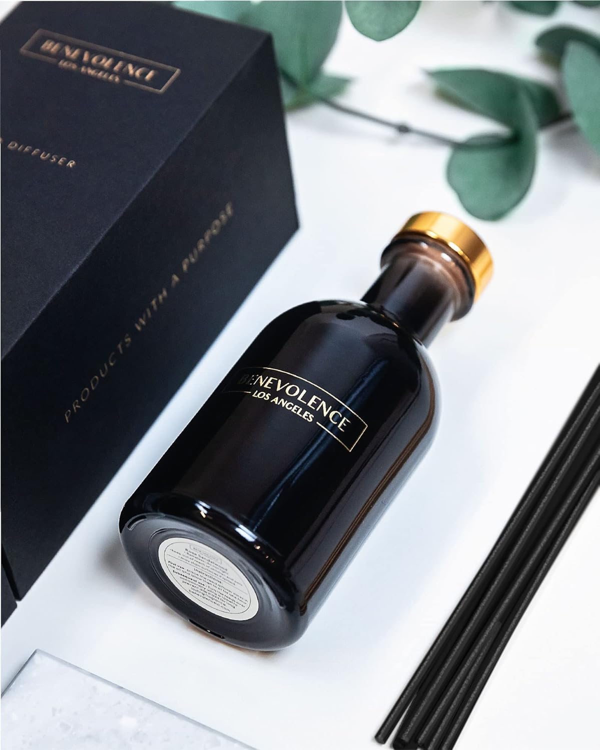 Benevolence LA Reed Diffusers for Home, Rose & Sandalwood Relaxing Fragrance | Aromatherapy Reed Diffuser Sticks with Gift Box, Scented Sticks for Bathroom | Home Décor