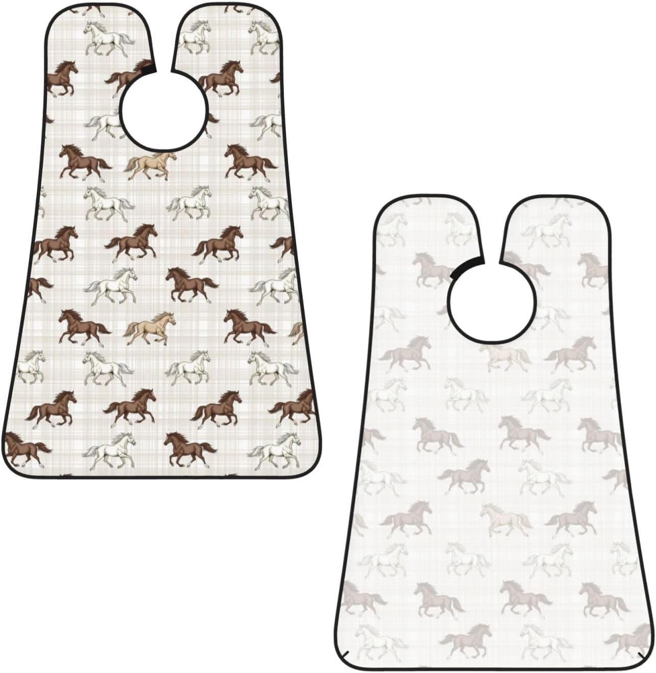 Stretchable Beard Cape, Non-Stick Hair Catcher for Trimming, Waterproof Grooming Apron, Running Beautiful Horses Checkered Pink Plaid