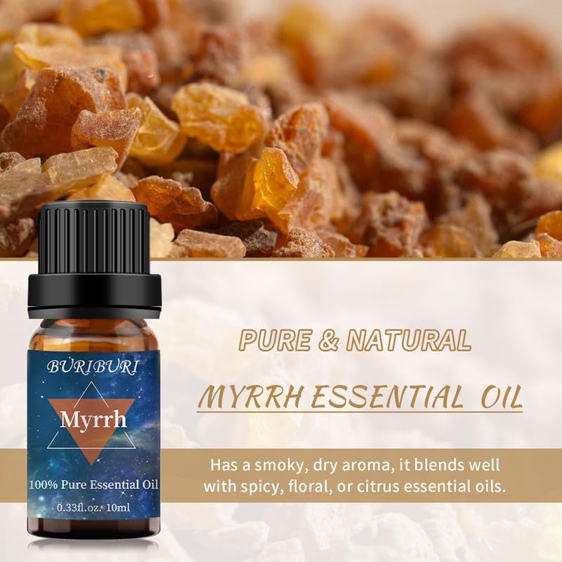 BURIBURI Frankincense Oil and Myrrh Essential Oils Gift Set, 100% Pure, Natural, Organic Aromatherapy Frankincense Fragrance Oils for Diffuser, Massage - 2 x 10ML