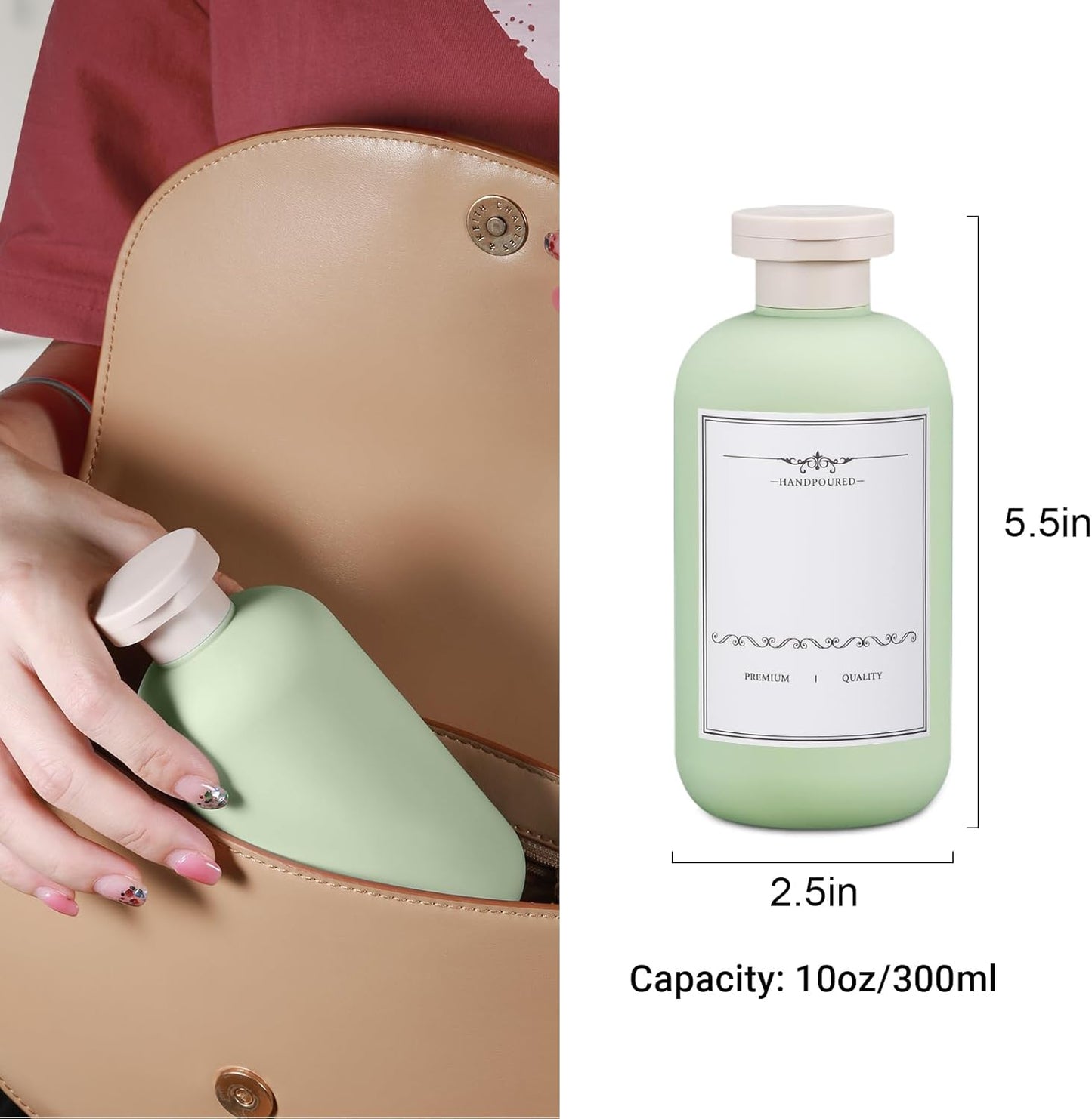 10oz Travel Shampoo Bottle, Empty Plastic Squeeze Bottles with Flip Cap, Lotion Container for Toiletries Travel Size Shampoo and Conditioner (3 pack green)