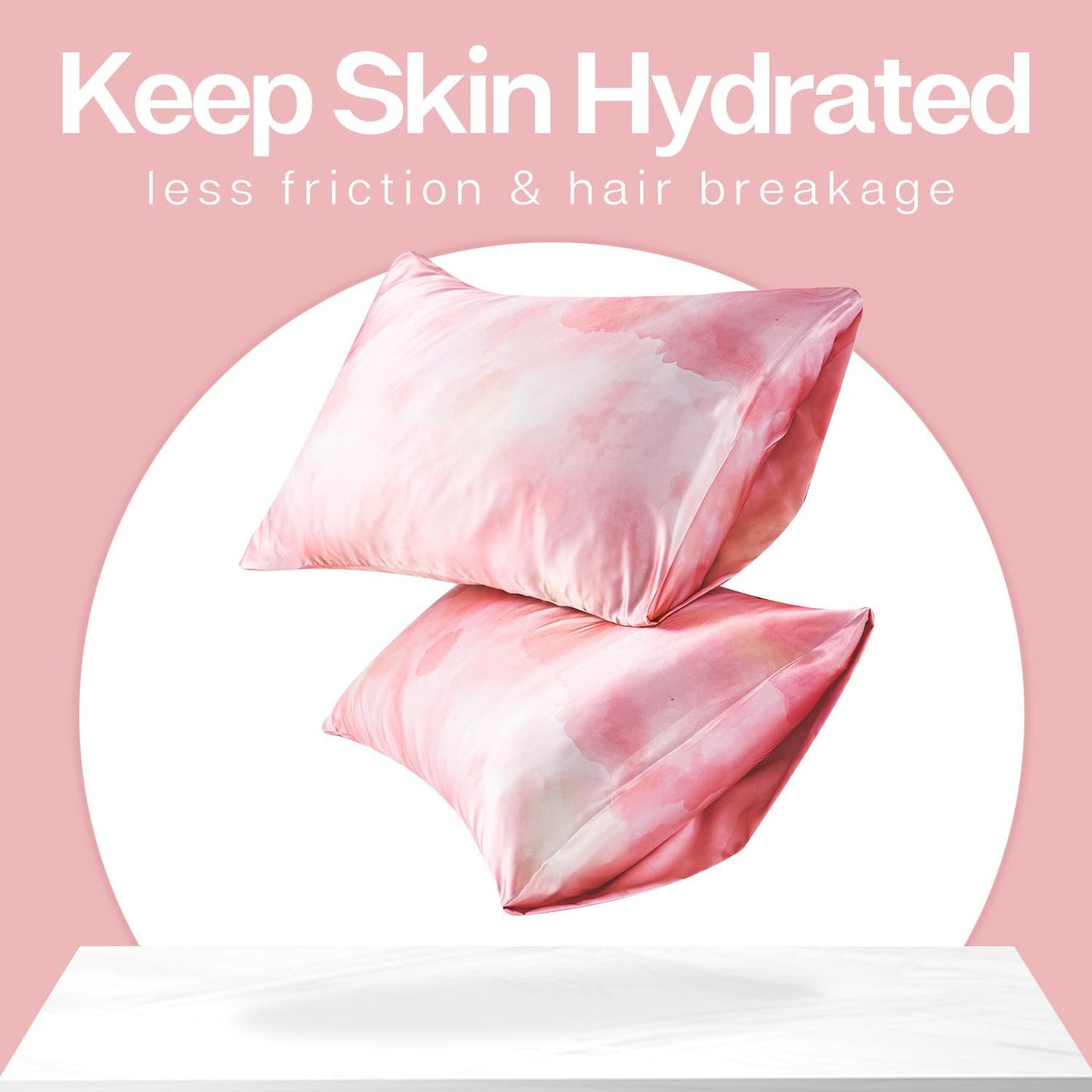 MR&HM Satin Pillowcase for Hair and Skin, Silk Satin Pillowcase 2 Pack, King Size Pillow Cases Set of 2, Silky Pillow Cover with Envelope Closure (20x40, Dream Pink)