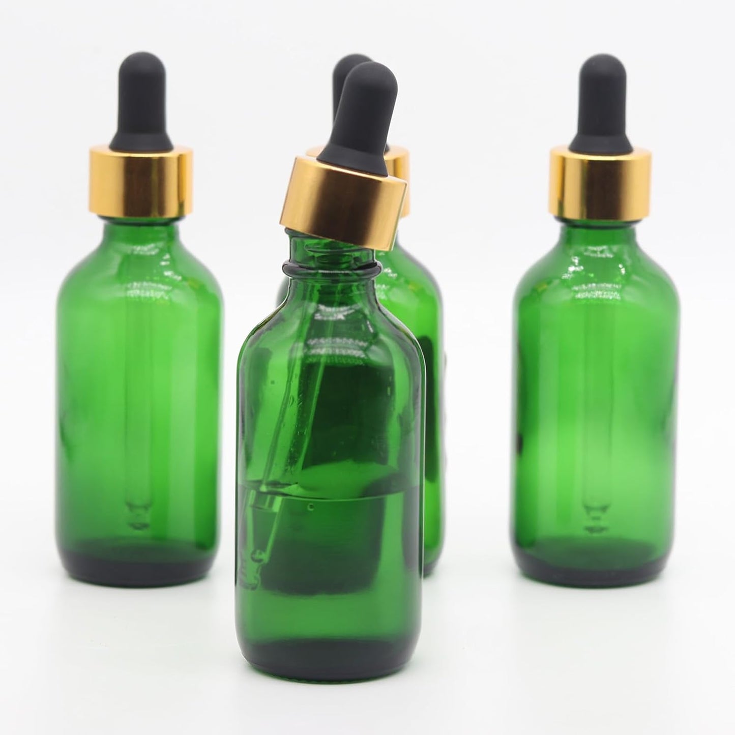 4 pack,green glass dropper bottles 2 oz,60 ml dark empty tincture bottles with dropper,alcohol,hair oil bottle,eye,small,droppers for oils,medicine,pipette,drip drop,travel,perfume,essentia