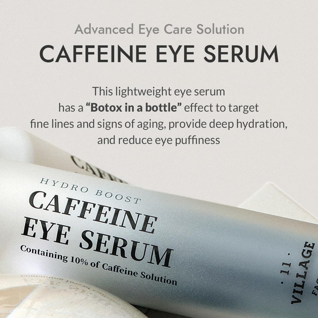 VILLAGE11FACTORY Hydro Boost Caffeine Eye Serum (0.33 fl.oz./10ml) With 10% Caffeine Solution Niacinamide & Hexapeptide-8 Depuff Elasticity Dark Circle Treatment