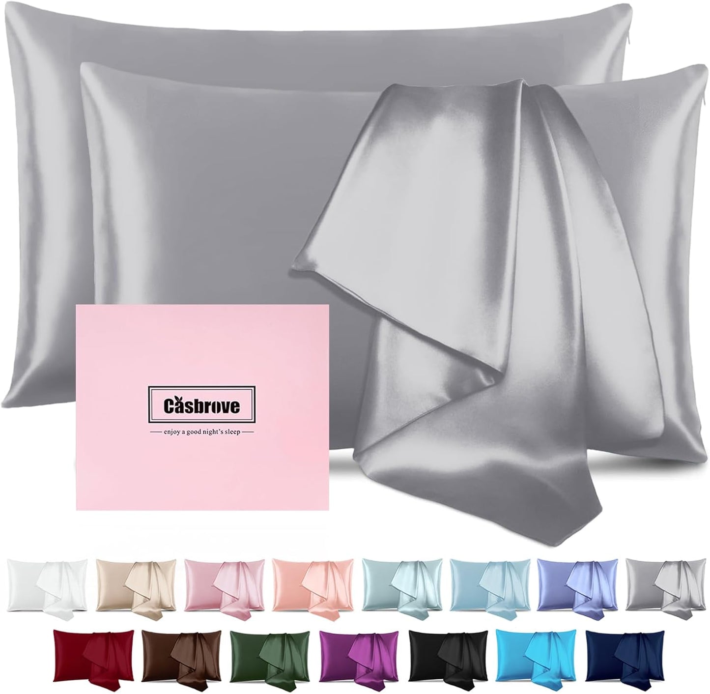 Silk Pillow Cases 2 Pack Mulberry Silk Pillow Cases Soft Breathable Both Sided Natural Silk Pillowcase with Zipper Beauty Sleep Silk Pillow Cases for Gift(King,Silver Gray)