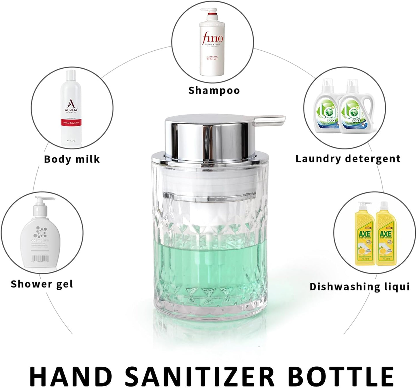 Bathroom Glass Soap Dispenser with Durable Rust-Proof Plastic Foam Pump Hand Lotion Dispenser Antislip Shampoo Kitchen 10oz 2 Pack