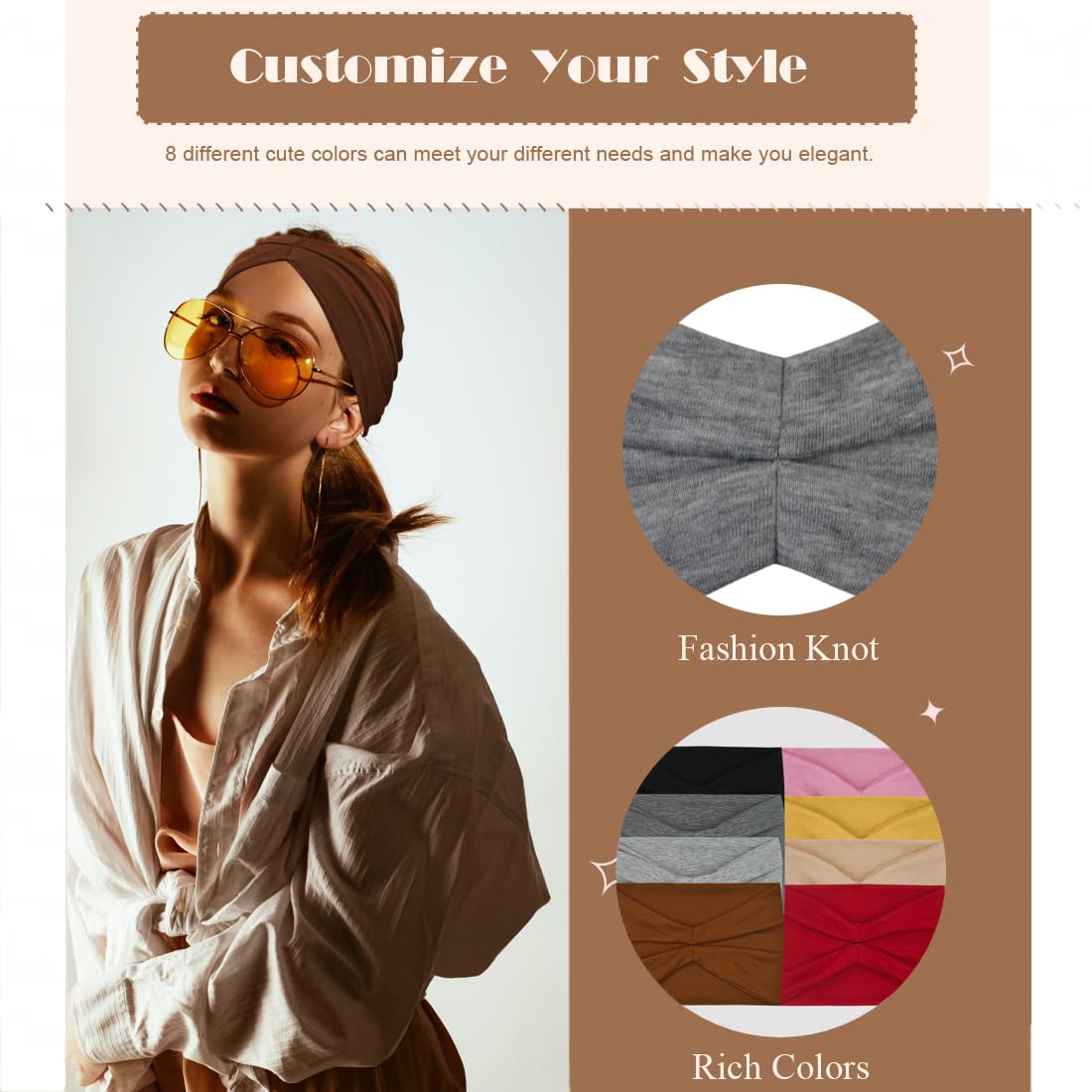 Wide Headbands For Women Fashion knot Headband Boho Head Bands Women’s Hair Band Turban Workout Accessories 8 Pack