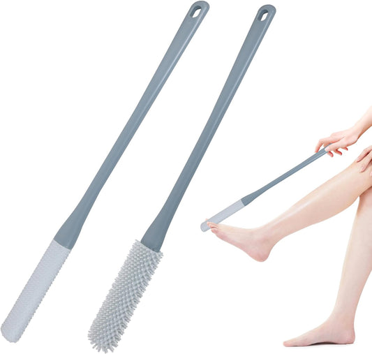 OWIIZI Toe Cleaning Brush 15.7" Foot Scrubber in Shower with Long Handle Silicone Gap Brush Between Toes Cleaner Soft Feet Care Scrub for Seniors,Elderly, Men and Women- 2Pack