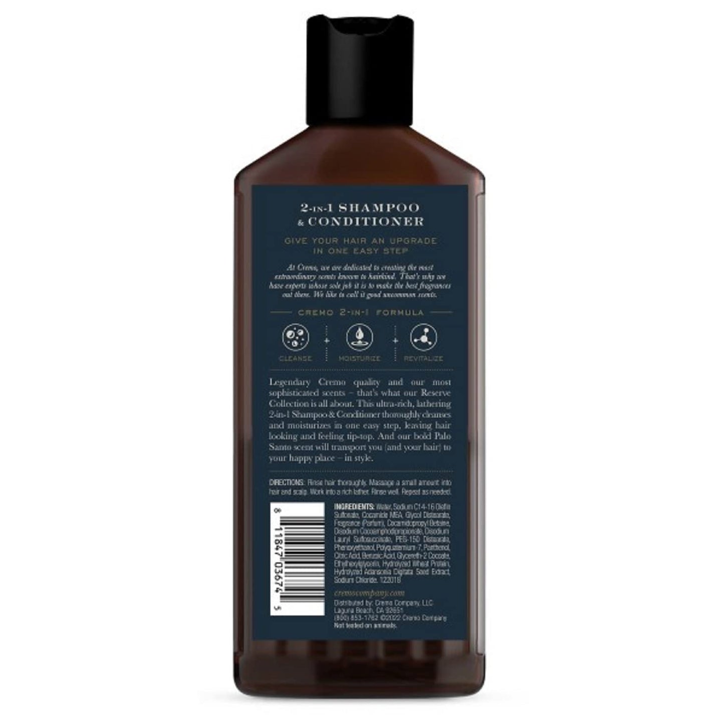 Cremo Palo Santo (Reserve Collection) Barber Grade 2-n-1 Shampoo & Conditioner, 16 Oz (Pack of 2)