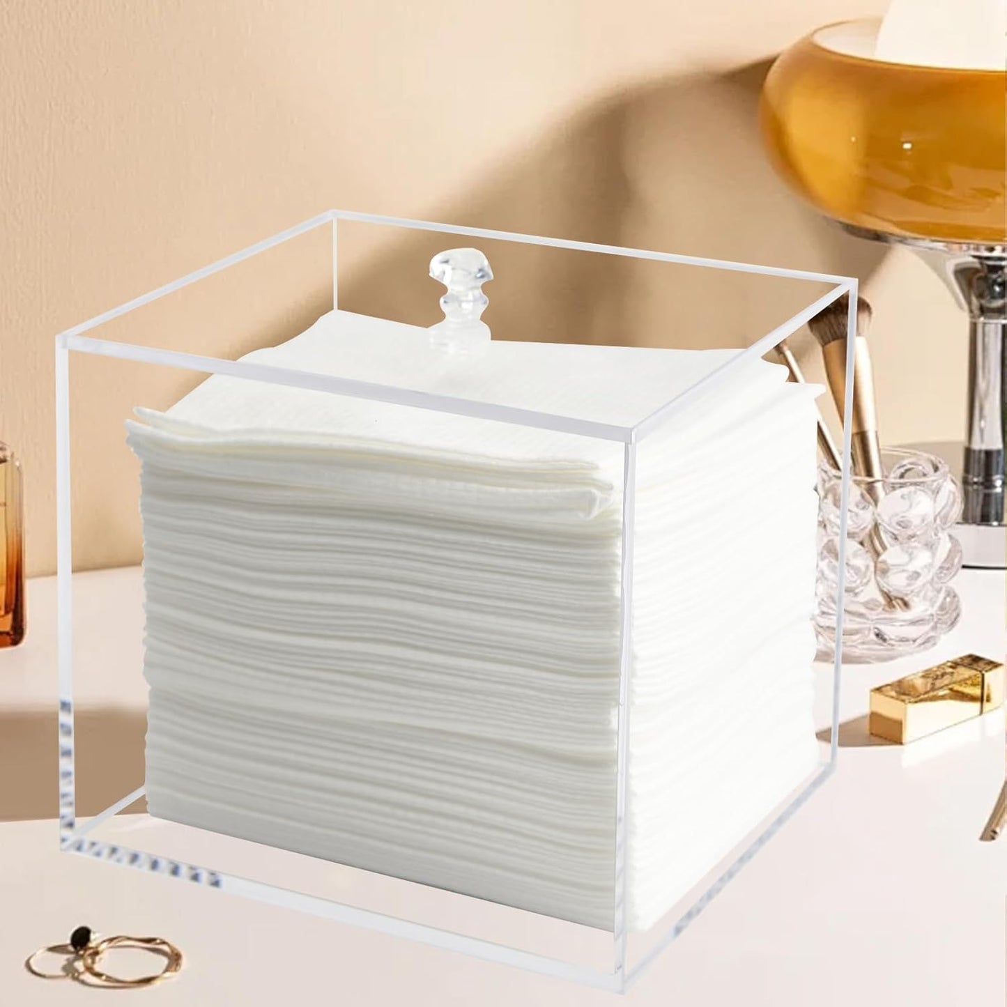 Weiai Face Towel Box, Acrylic Facial Disposable Towelettes Holder Container for XL Face Towels and Protects from Dust, Clear