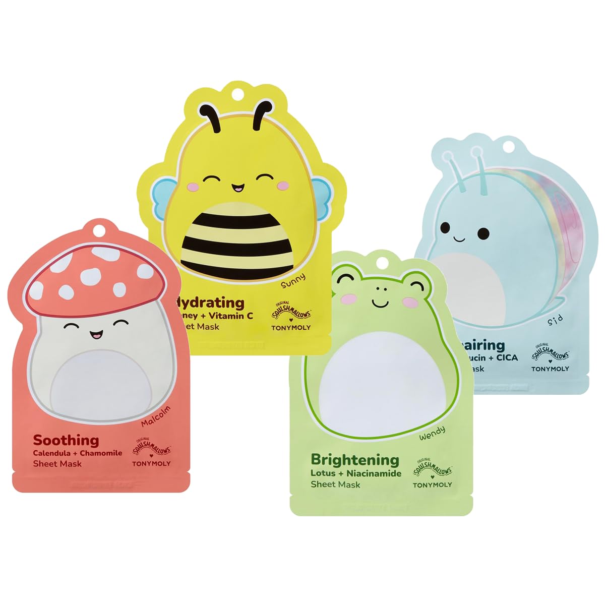 TONYMOLY x Squishmallows Sheet Mask Set – 4-Pack Facial Skincare Variety for Hydrating, Soothing, Repairing, Nourishing, Moisturizing & Glowing Skin