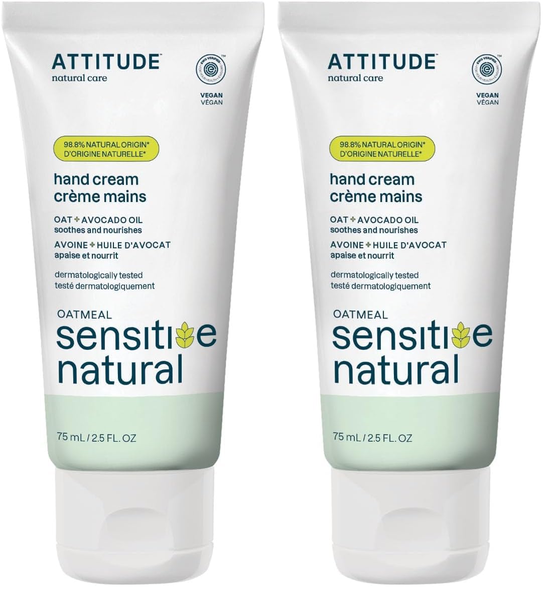 ATTITUDE Hand Cream, EWG Verified, Plant and Mineral-Based Ingredients, Vegan & Cruelty-free Beauty Products for Sensitive Skin, Nourishing, Avocado Oil, 2.5 Fl Oz (Pack of 2)