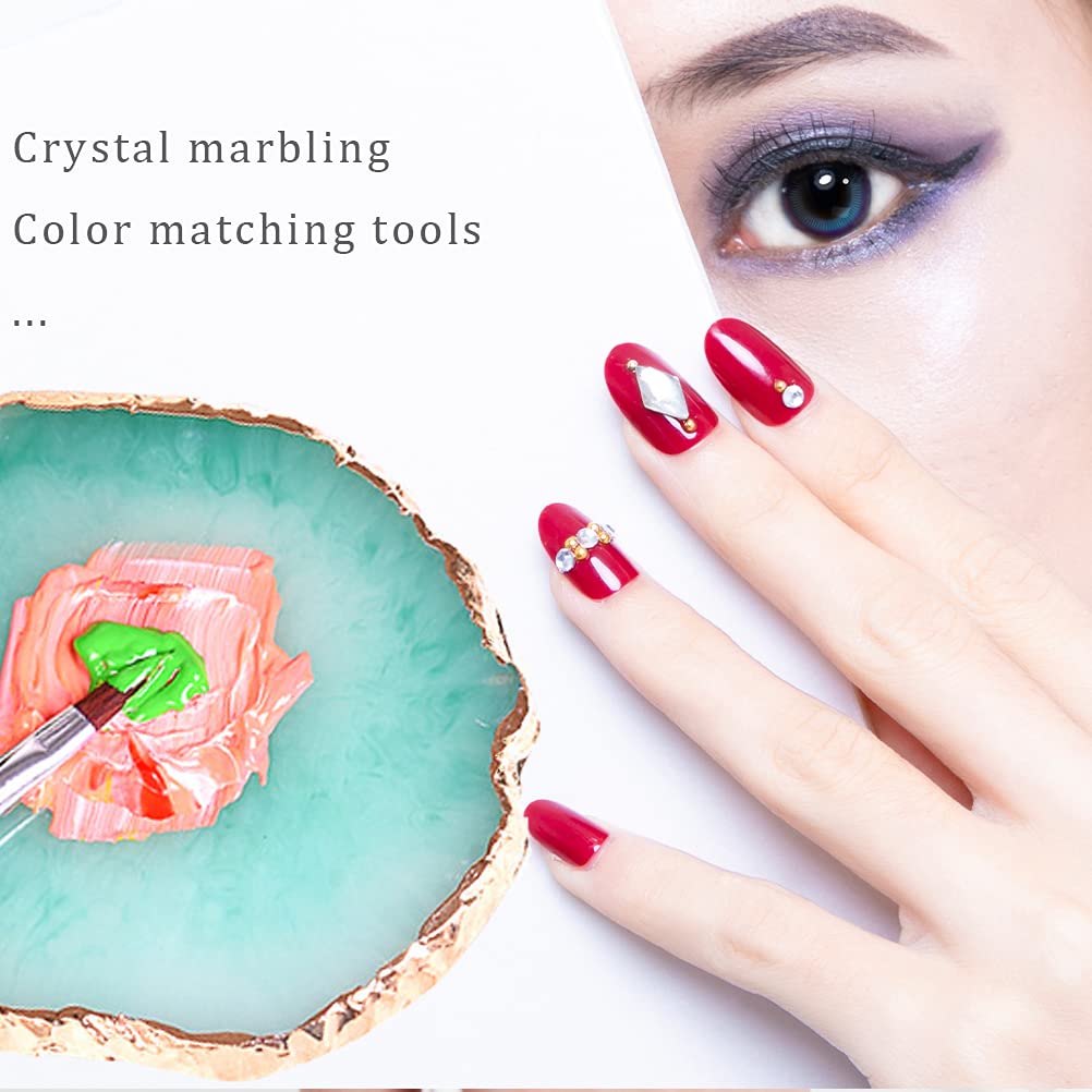 2 Pcs Resin Nail Art Palette, Nail Art Painting Palettes Gold Edge Nail Holder Nail Art Display Board