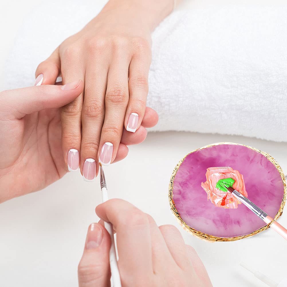 2 Pcs Resin Nail Art Palette, Nail Art Painting Mixed Color Palettes Gold Edge Nail Holder Nail Art Display Board