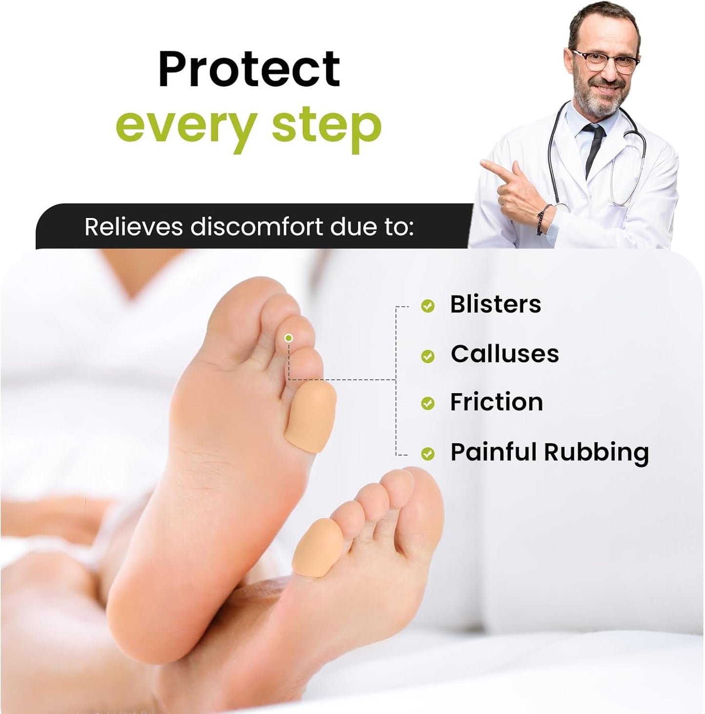 Bukihome 8 Pcs Gel Toe Cap, Pinky Toe Protector for Women Men - Cushions and Protects to Cover Toes, Relief Toe Pain from Ingrown Toenails, Corns, Blisters, Hammer Toes (Small Size)