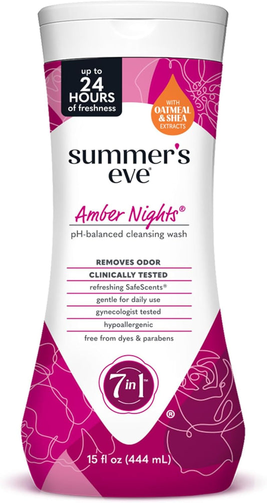 Summer's Eve Amber Nights with Oat and Shea Extracts, Daily Refreshing All Over Feminine Body Wash, Removes Odor, Feminine Wash pH Balanced, 15 fl oz