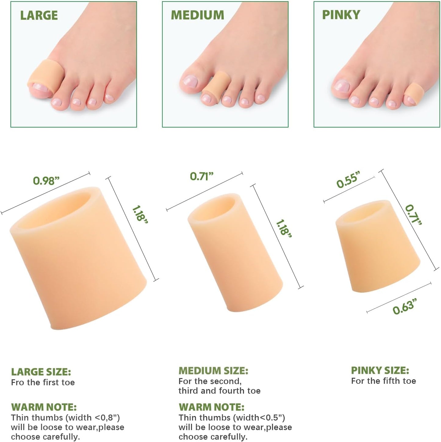 Bukihome Silicone Toe Protectors – 14 Pack Silicone Toe Sleeve for Hammer Toes, Corns, Calluses, Blisters – Soft Gel Protector Toe Cushions for Pain Relief (Beige, Multi-Size)