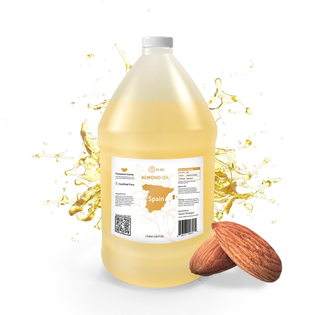 Sweet Almond Oil - for Skin and Hair - Carrier Oil for Essential Oils Mixing - From EIR Oils' Farm in Mallorca, Spain - 1 Gallon