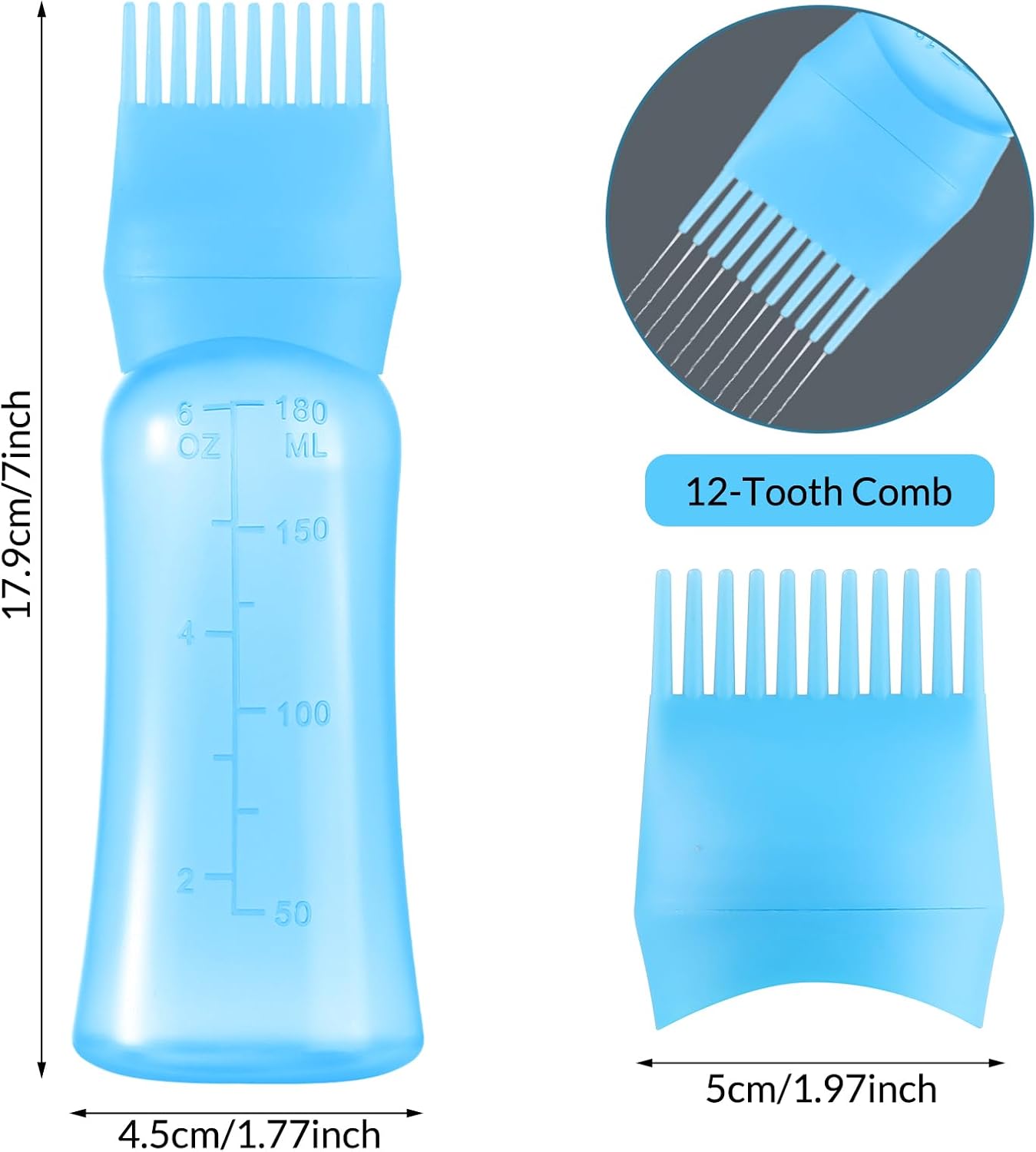 Root Comb Applicator Bottle 6 OZ, Hair Oil Applicator Bottles for Scalp with Massage Comb, 2 Pack Hair Dye Applicator with Graduated Scale (Purple, Blue)