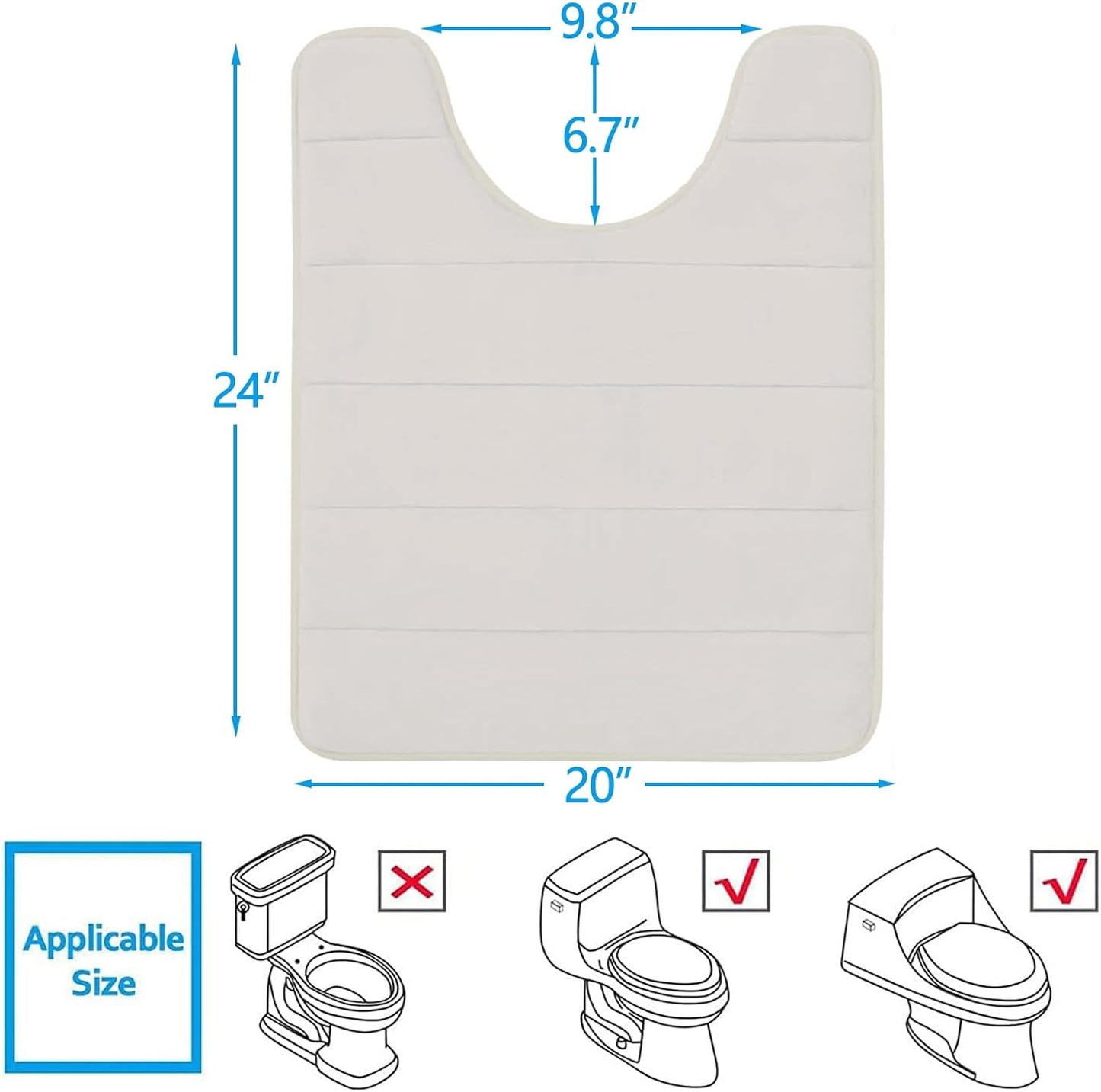 Buganda Memory Foam U-Shaped Contour Toilet Rugs, Non Slip Absorbent, Thick Soft Washable Bathroom Mat, Floor Carpet Bath Rugs Mat for Toilet Base (24" x 20", Cream)