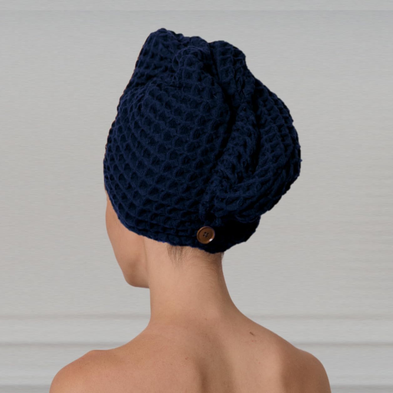 Hair Towel | 100% Cotton Silk Hair-Drying Waffle Wrap Turban for Women, Ultra-Absorbent, Anti Frizz, Hair Damage Protection for Straight and Curly Hair (Ocean Blue, 2 Pack)