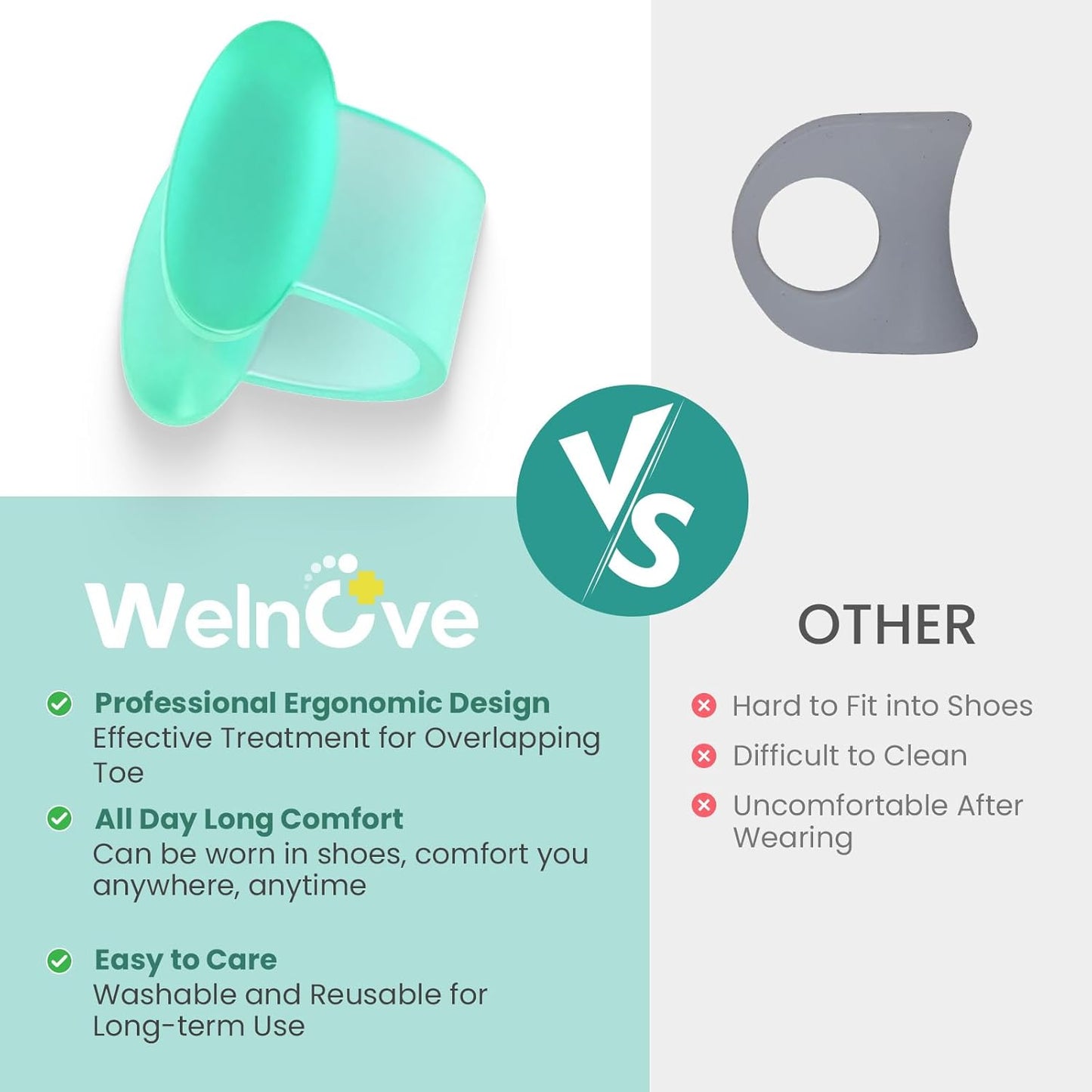 Welnove Gel Toe Separator - 12 Pack Pinky Toe Spacers - FSA/HSA Eligible Little Toe Cushions, Small Toe Sleeves for Preventing Rubbing & Reducing Pressure (Green)