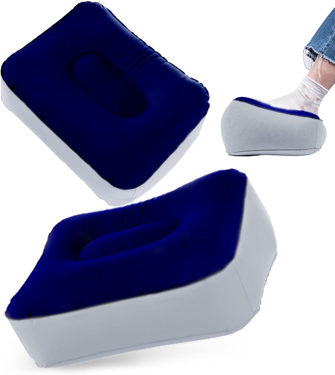 Inflatable Foot Rest Pillow - Portable, Non-Slip Base for Desk, Office Chair, Travel & Bed - Ergonomic Foot Support & Comfort (Spliced Color)