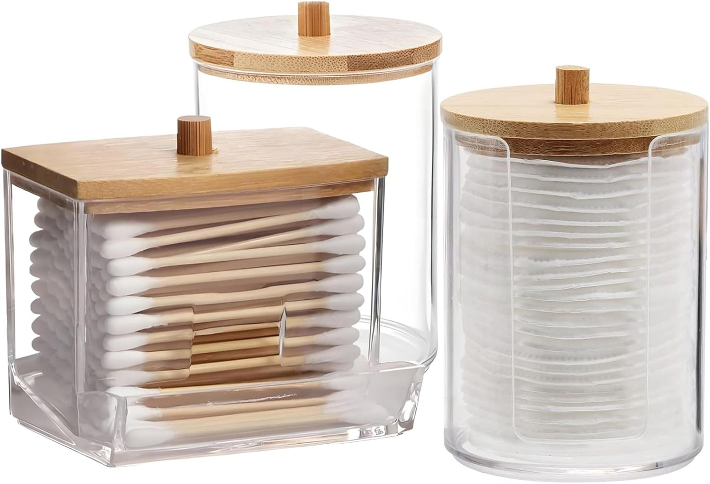 AXX Qtip Dispenser Apothecary Jars Bathroom - Qtip Holder Storage Canister Clear Plastic Jar for Cotton Swab,Q-Tips,Cotton Rounds (D#Cylinder 3Pcs)