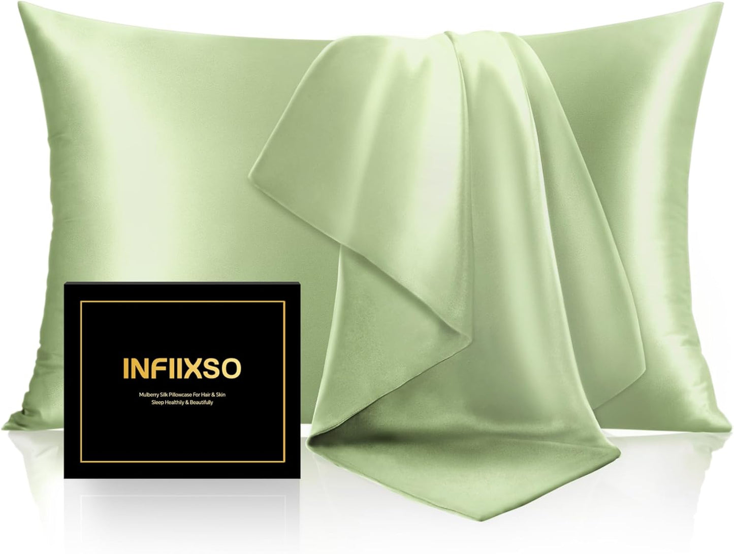 INFIIXSO Mulberry Silk Pillow Case King Size, Silk Pillowcase with Hidden Zipper 20"x36", Extraordinary Smooth and Soft Pillow Cases for Hair and Skin(Sage Green, 1 Pack)