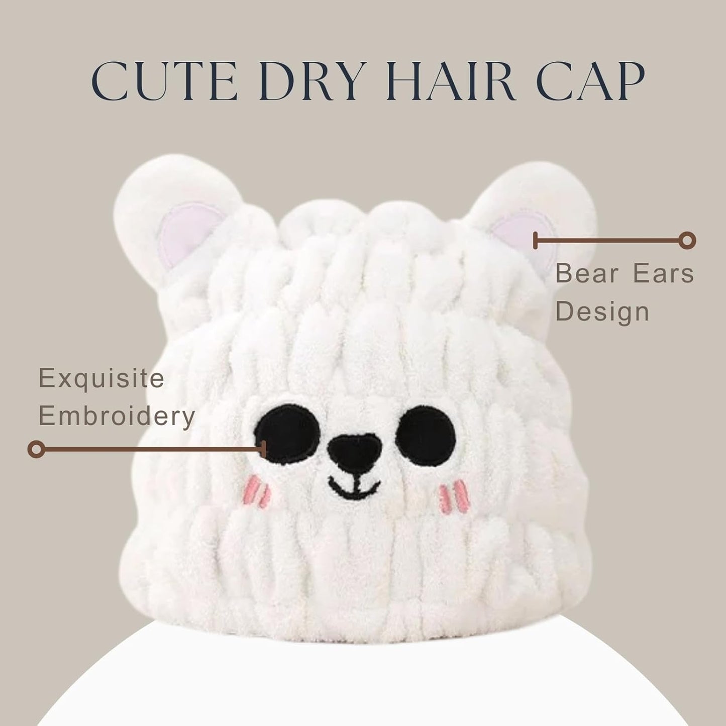 Microfiber Hair Towel Wrap for Kids, Snow Bear Dry Hair Cap Suck Water, Absorbent Quick Girls Boys Hair Drying Towel, Lightweight Bouncy Hat Headscarf