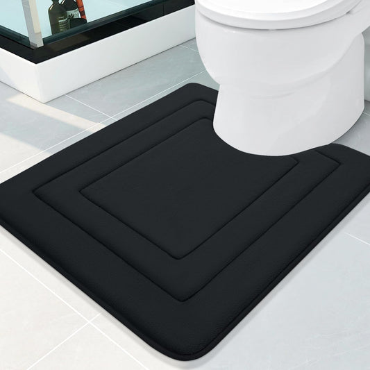 Arotive Memory Foam U-Shaped Toilet Rugs 24" x 20", Super Soft Absorbent Contoured Bathroom Rugs, Machine Washable Contour Bath Mats for Bathroom Toilet Base, Black