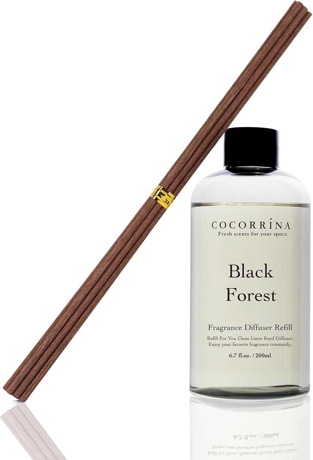 Cocorrína Refill - Black Forest Scented Reed Diffuser Oil with 8 Sticks, Home Fragrance for Bedroom, Bathroom, Oil Diffuser Home Décor, 6.7 oz. (200 ml)