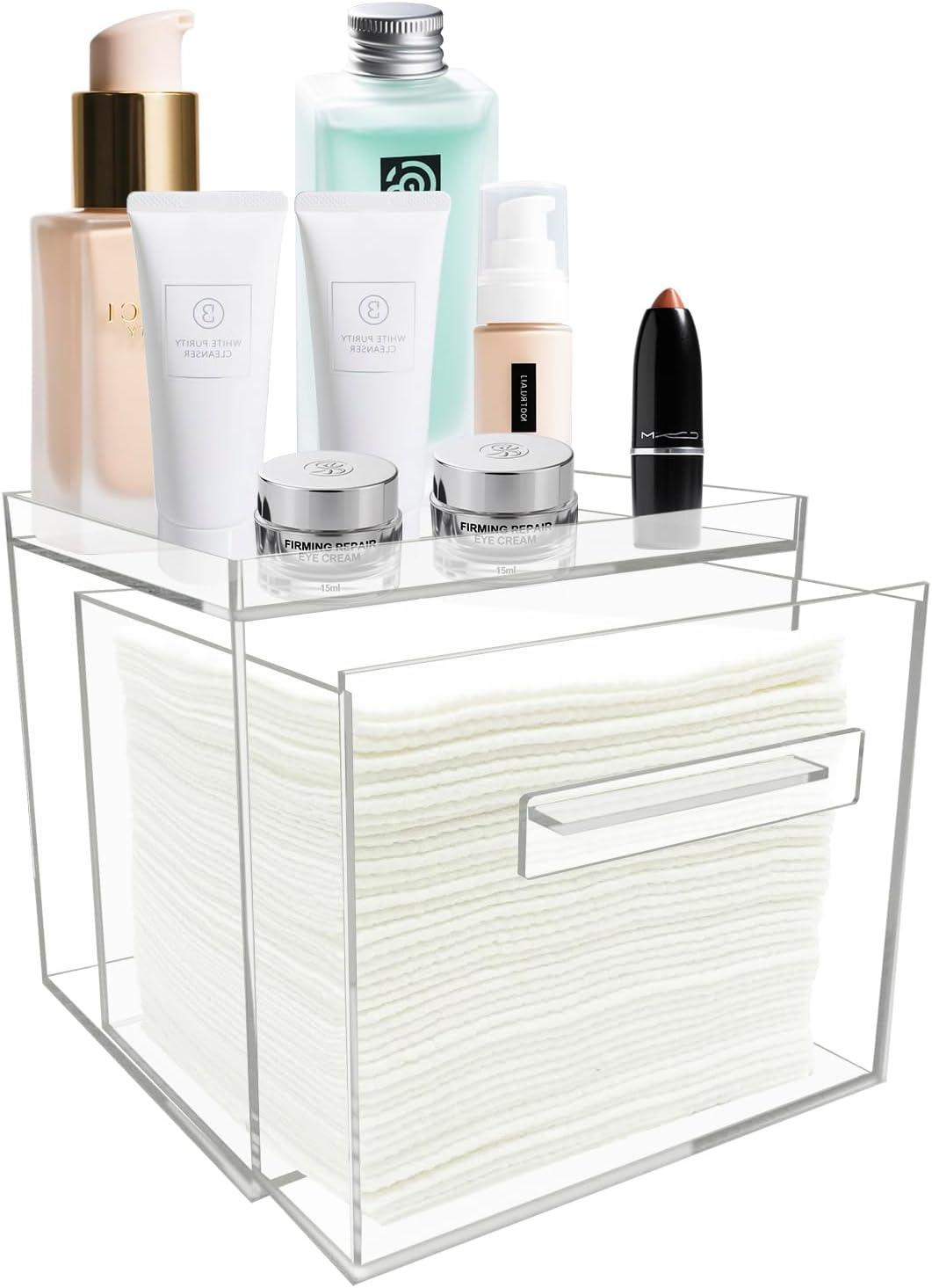 Disposable Facial Towel Holder, Acrylic Container Compatible with Clean Skin Club Towel XL, Clear Storage Box for Bathroom and Vanity Countertop