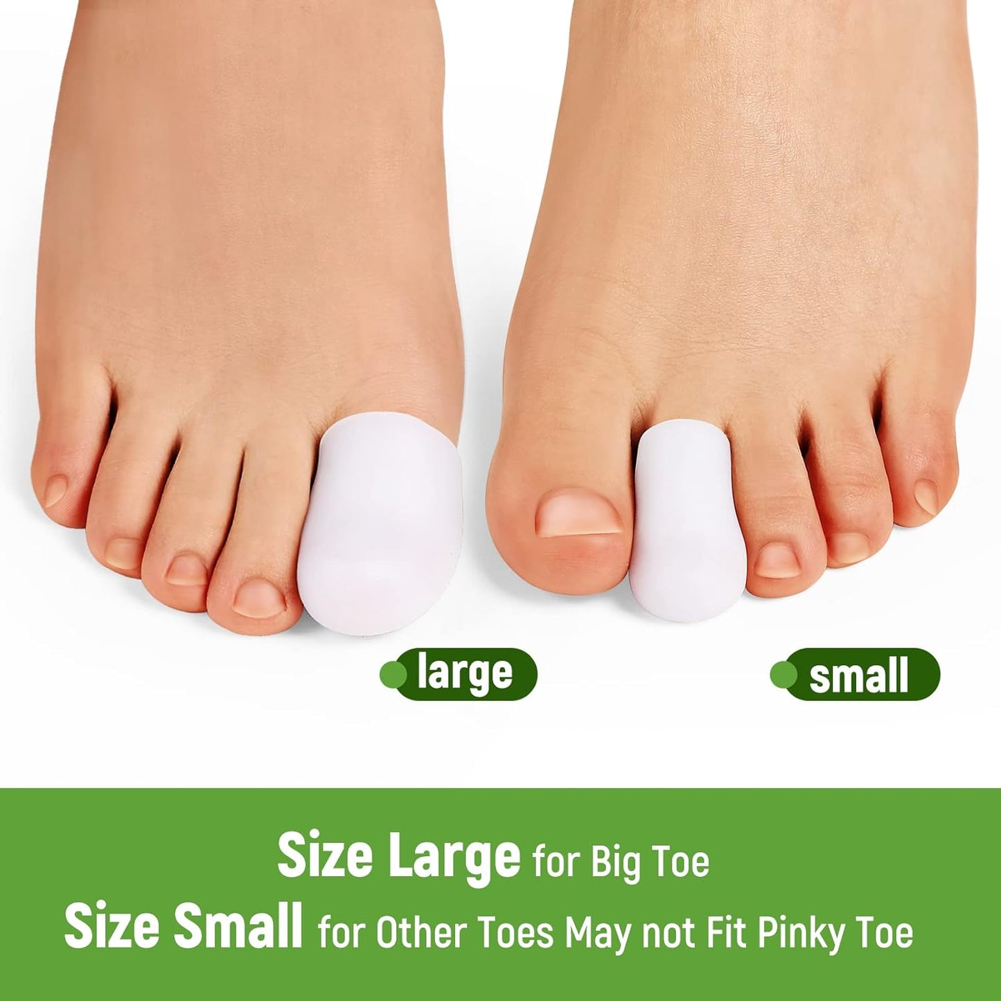 Bukihome Big Toe Protectors 10 ct, Silicone Toe Caps to Cushion Toe Blister, Corn, Callus, Great for Running, Walking, Stop Toe Pain (Large, White)