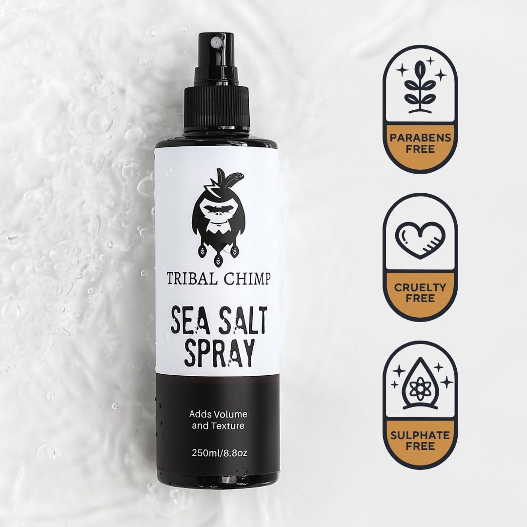 Tribal Chimp Sea Salt Spray for Men 250ml – Sea Salt Hair Spray for Volumizing, Thickening & Texturizing Hair of All Types – Strong Extra Hold, Natural, Non-Toxic & Alcohol Free Hairspray