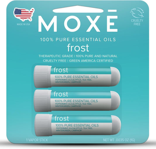 MOXE Frost - Energizing Aromatherapy Nasal Inhaler - Alleviate Headaches, Boost Focus & Energy - Cooling Sinus Blaster - Includes Peppermint, Eucalyptus, & Wintergreen Essential Oils - USA (3-Pack)