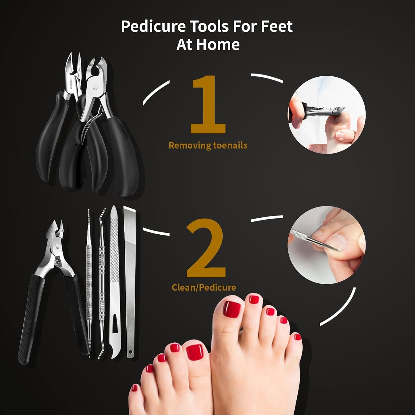 Toe Nail Kit, 7PCS Pedicure Tools for Feet, Heavy Duty Toenail Clippers for Thick Toenails or Ingrown Toenail Removal, Professional Nail Nippers Cutters with Non-Slip Handle for Seniors