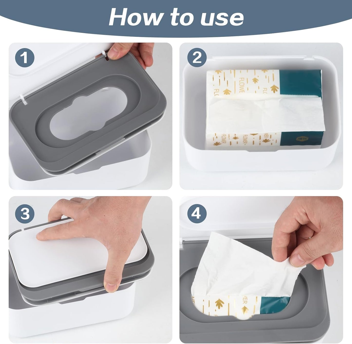 2Pcs Baby Wipes Dispenser, Wipe Holder for Baby & Adult, Keeps Wet Tissue Fresh,Easy Pull Wipes Pouch Case(Gray/Blue)