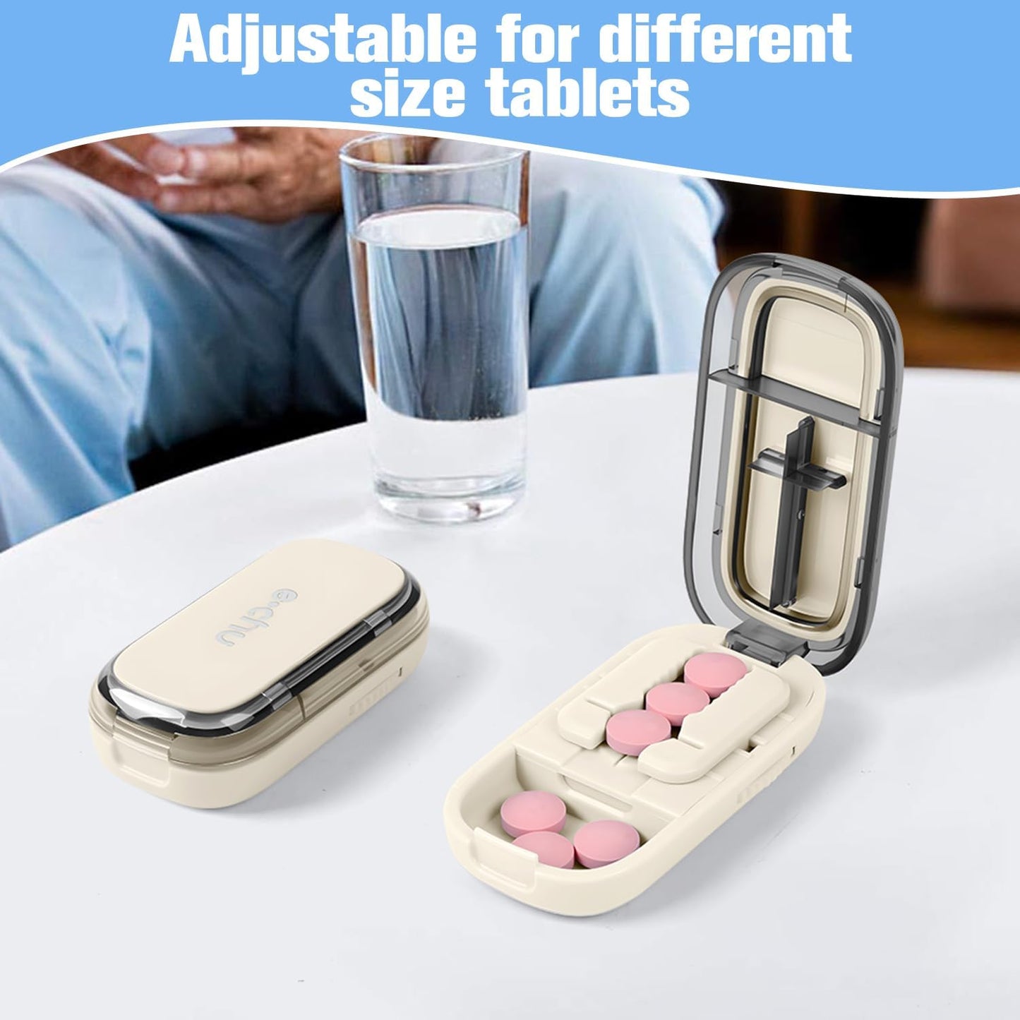 Pill Cutter Splitter for Small and Tiny Pills - 1/4 Pill Cutter with Centering Device - Easy-to-Use Splitter for Precision Cuts - for Small and Tiny (White)