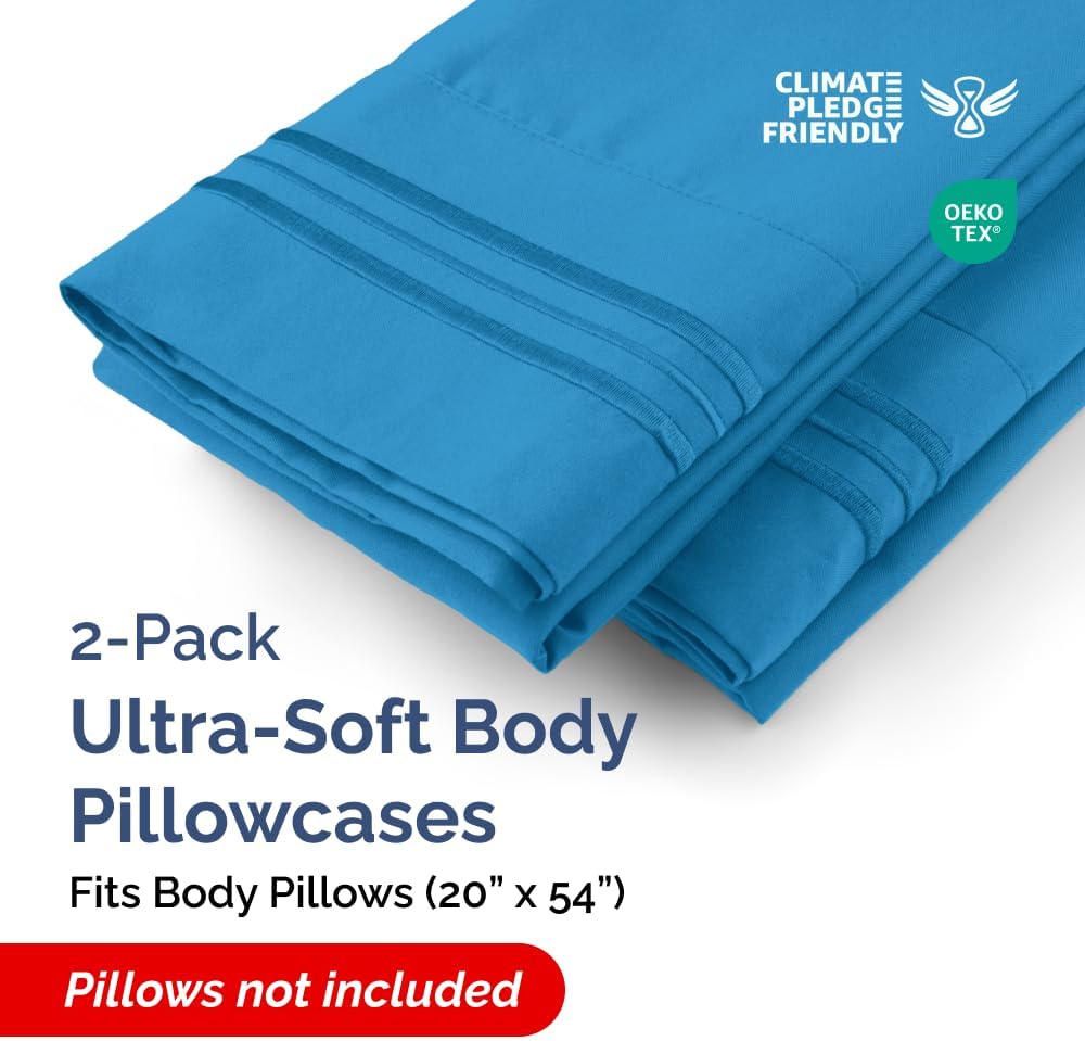 Long Pillowcases - Body Pillow Cover - Long Pillow Insert for Sleeping, Side Sleepers - Soft & Breathable Body Pillow Case with Envelope Enclosure - Comfy & Machine Washable - 20" x 54" (Denim Blue)