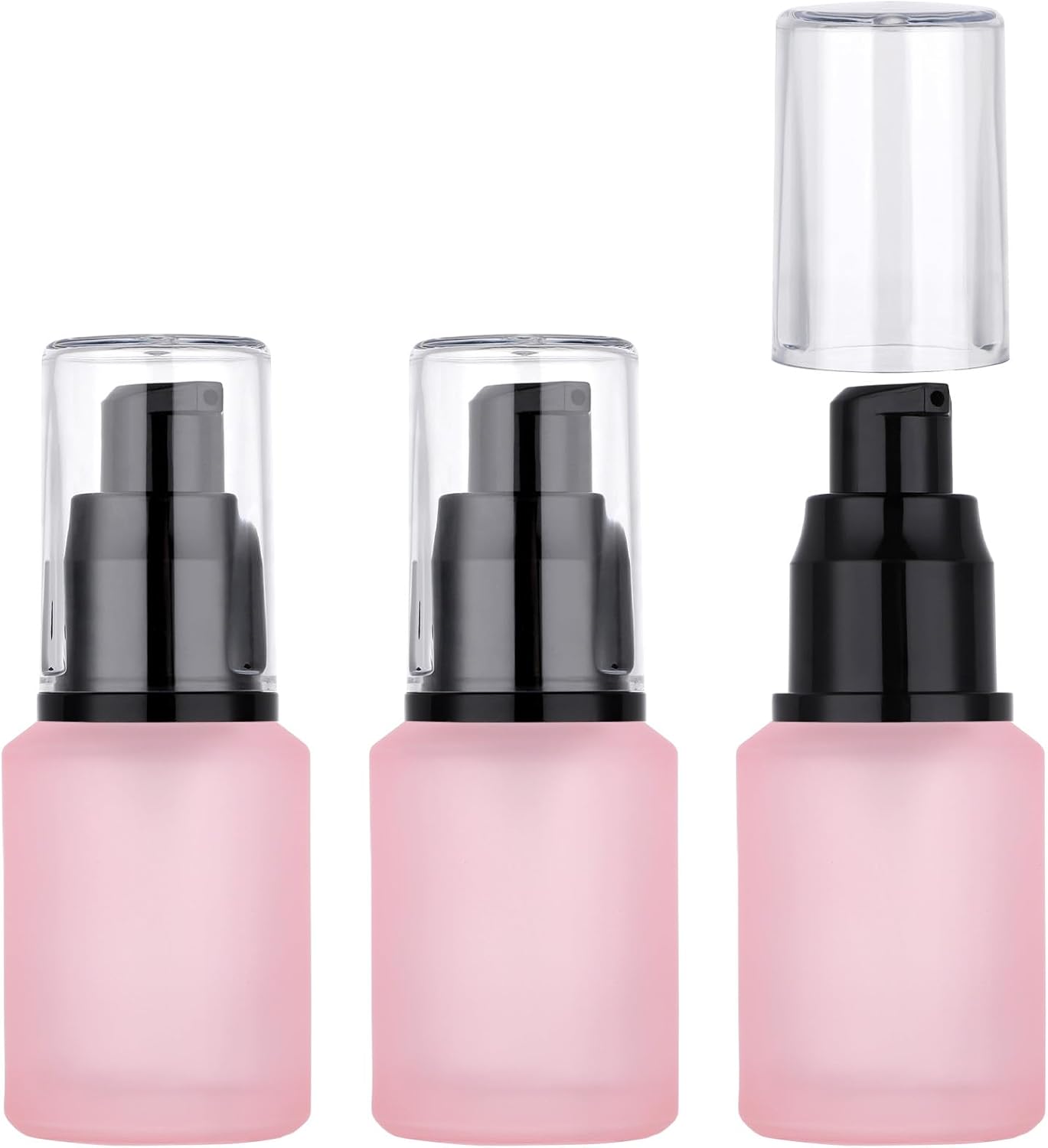 Segbeauty 1oz Frosted Glass Travel Bottles for Toiletries, Pack of 3 Refillable Travel Lotion Bottle, Pink Makeup Pump Dispenser Cream Lotion Containers, 30ml Leak Proof Cosmetic Bottles for Women
