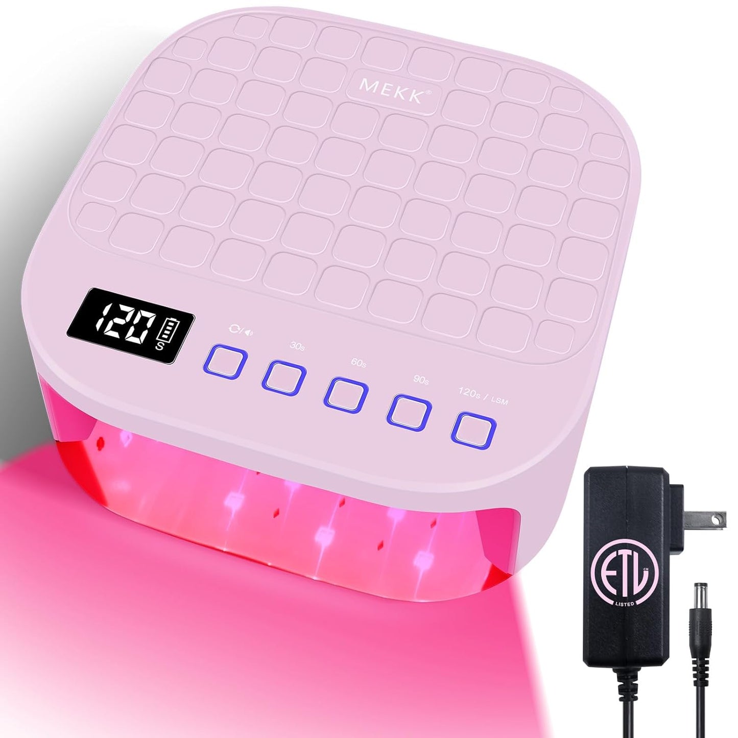 MEKK Cordless UV LED Nail Lamp,54W UV Light for Gel Nails with Hand-Friendly Red Light Beads,Auto Sensor & 4 Timer Settings Professional Flash Cure Lamp for Salon and Home,Checkered Design-Pink