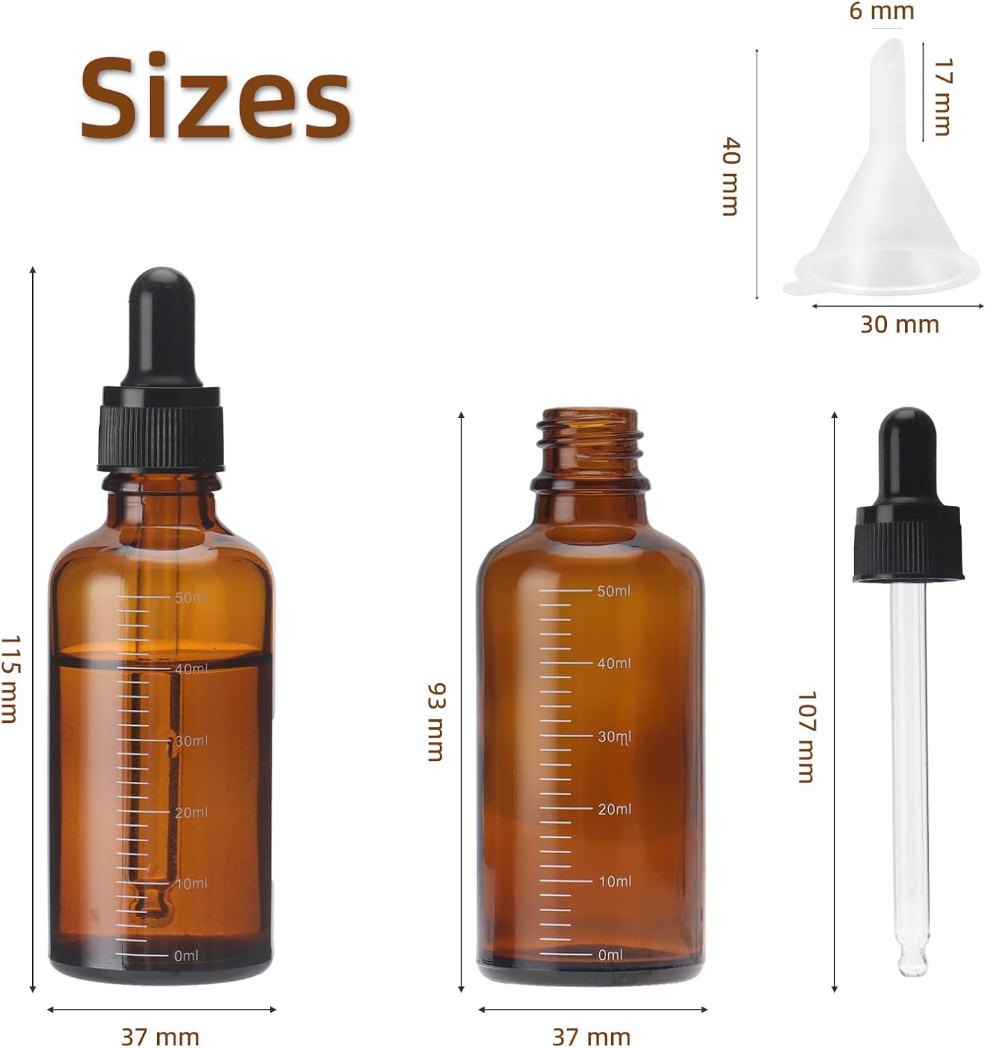 80 Pack 1.7oz (50ml) Amber Glass Dropper Bottles with Lip – Measurement Eye Dropper & Tincture Bottles with Dropper & 10 Funnels for Essential Oils, Serums, and Liquid Products