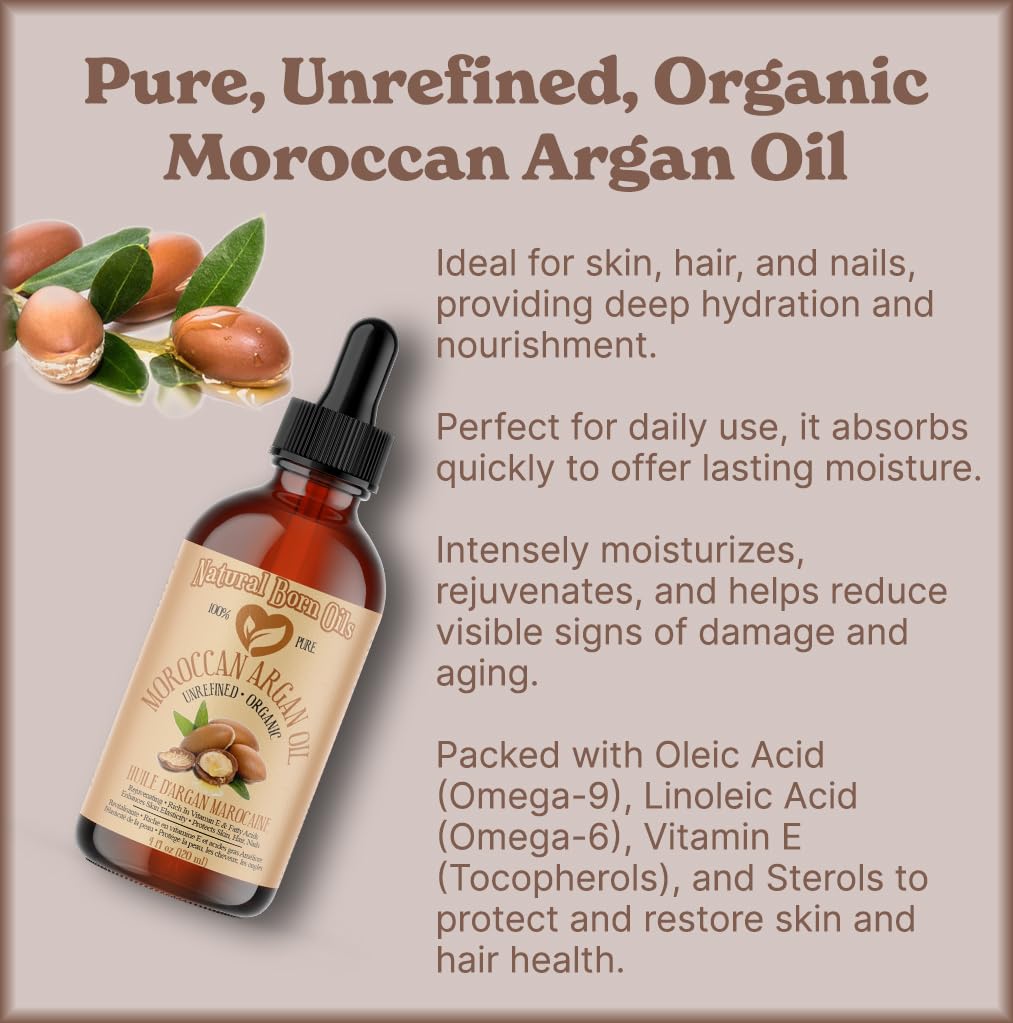 8oz Moroccan Argan Oil, 100% Pure and Natural, Cold-pressed, Organic – Works Magic on Your Skin and Hair - Includes Pump & Flip Cap