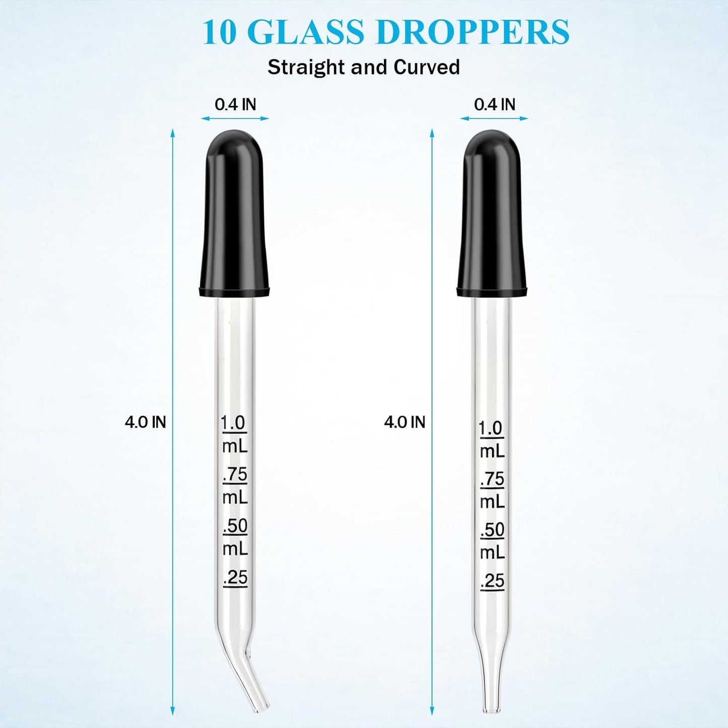 Herain Glass Eye Dropper Pipette 10 Pack, Ear Eye Dropper Bent & Straight Tips, 1 ml Droppers for Essential Oils, Lab, Crafts, Measuring and Transferring a Variety of Liquids