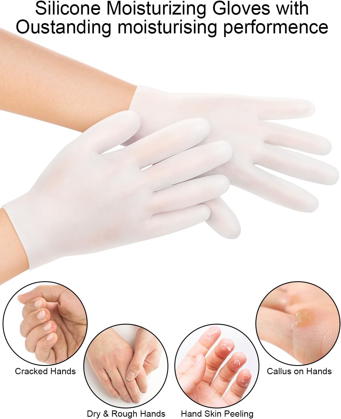 2 Pairs Silicone Moisturizing Glove Socks Set, Anti Slip Soft Spa Gel Socks Softening Feet Dry Cracked Skin, Women Spa Pedicure Socks for Foot Hand Softening, Foot Care After Pedicure (White)