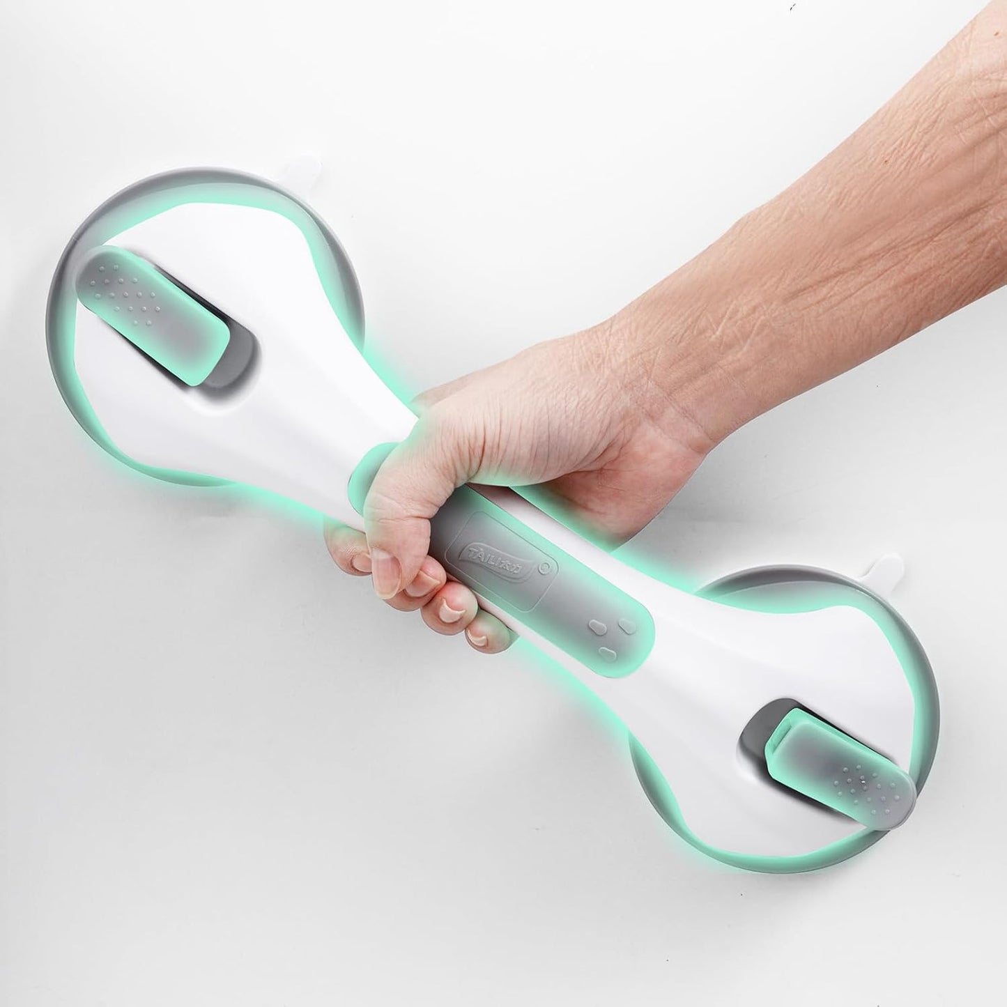 Grab Bars for Bathtubs and Showers Glow in The Dark, 12 inch Suction Grab Bar, Shower Handle Safety Grip Handrail for Seniors and Elderly, Removable Waterproof No Drilling, Grey