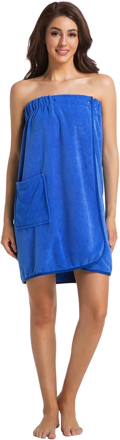 Womens Towel Wrap Bath Robe Lightweight Spa Body Wrap Shower Adjustable Snap Closure Bathrobe