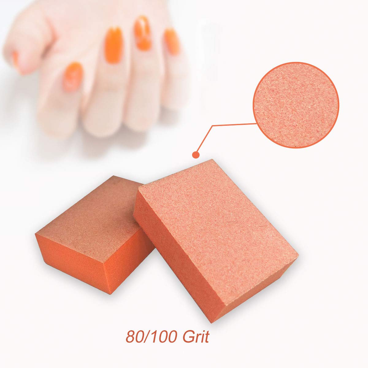 MARYTON Nail Buffer Mini Block Files, 80/100 Grit for Acrylic Nails, 130 Count (Orange)